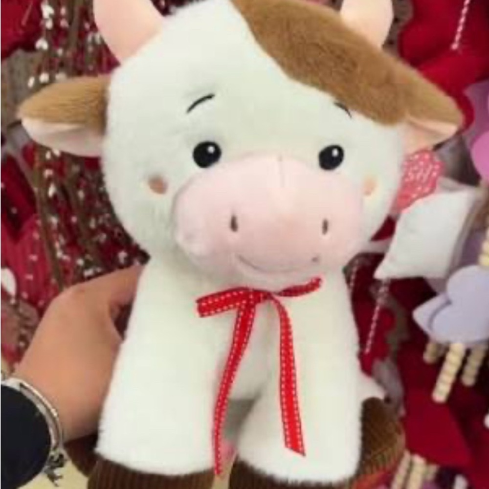 Adorable Plush Cow Toy with Red Bow